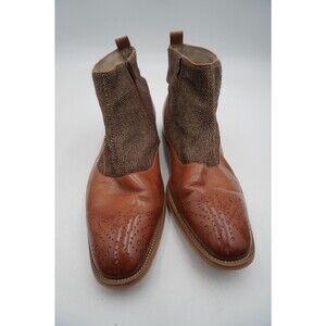 Giovanni "Edison" Men’s Cognac Leather & Tweed Brogue Ankle Boot Wingtip Spat 12